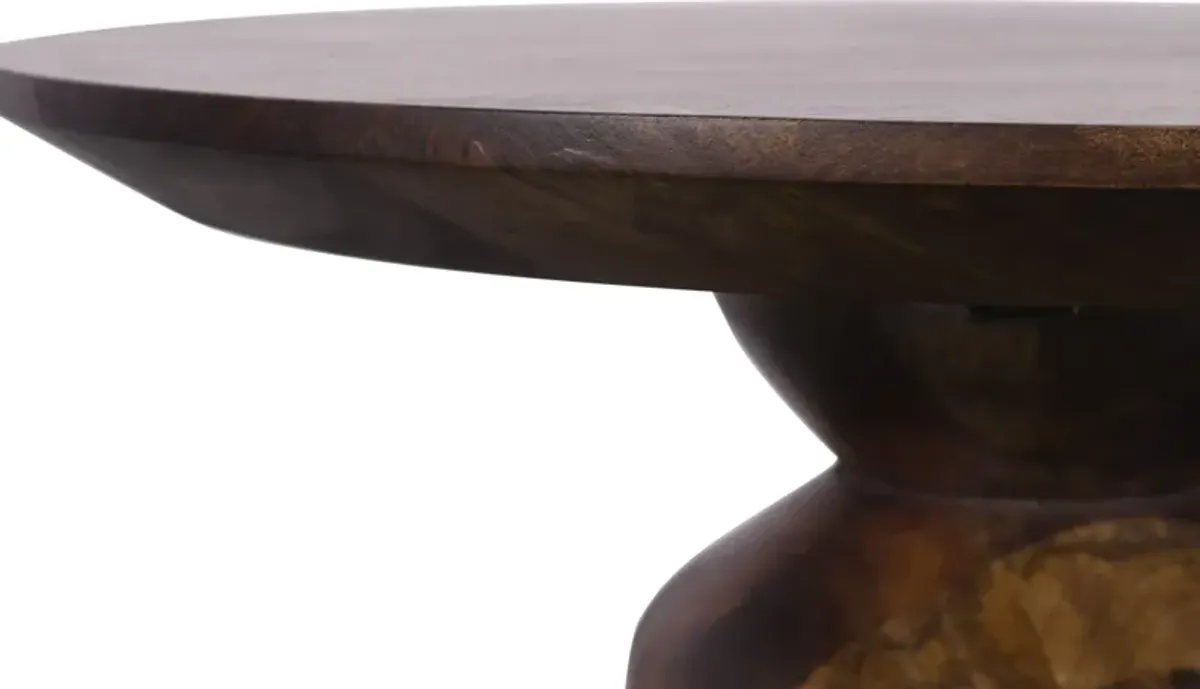 Virton Solid Wood Round End Table in Smoked Brown