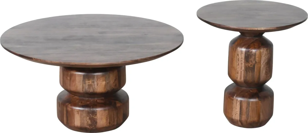 Virton Solid Wood Round End Table in Smoked Brown