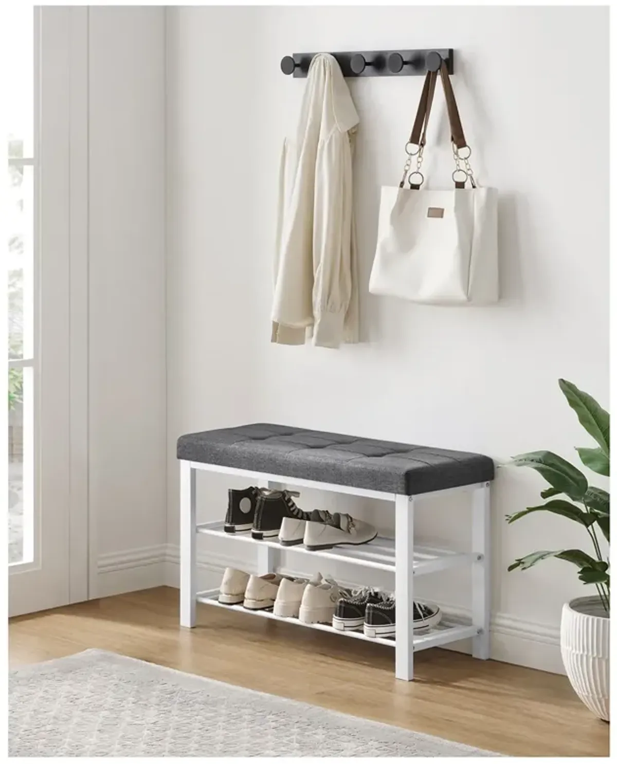 3-Tier Shoe Bench with Foam Padded Seat - Entryway Storage Organizer