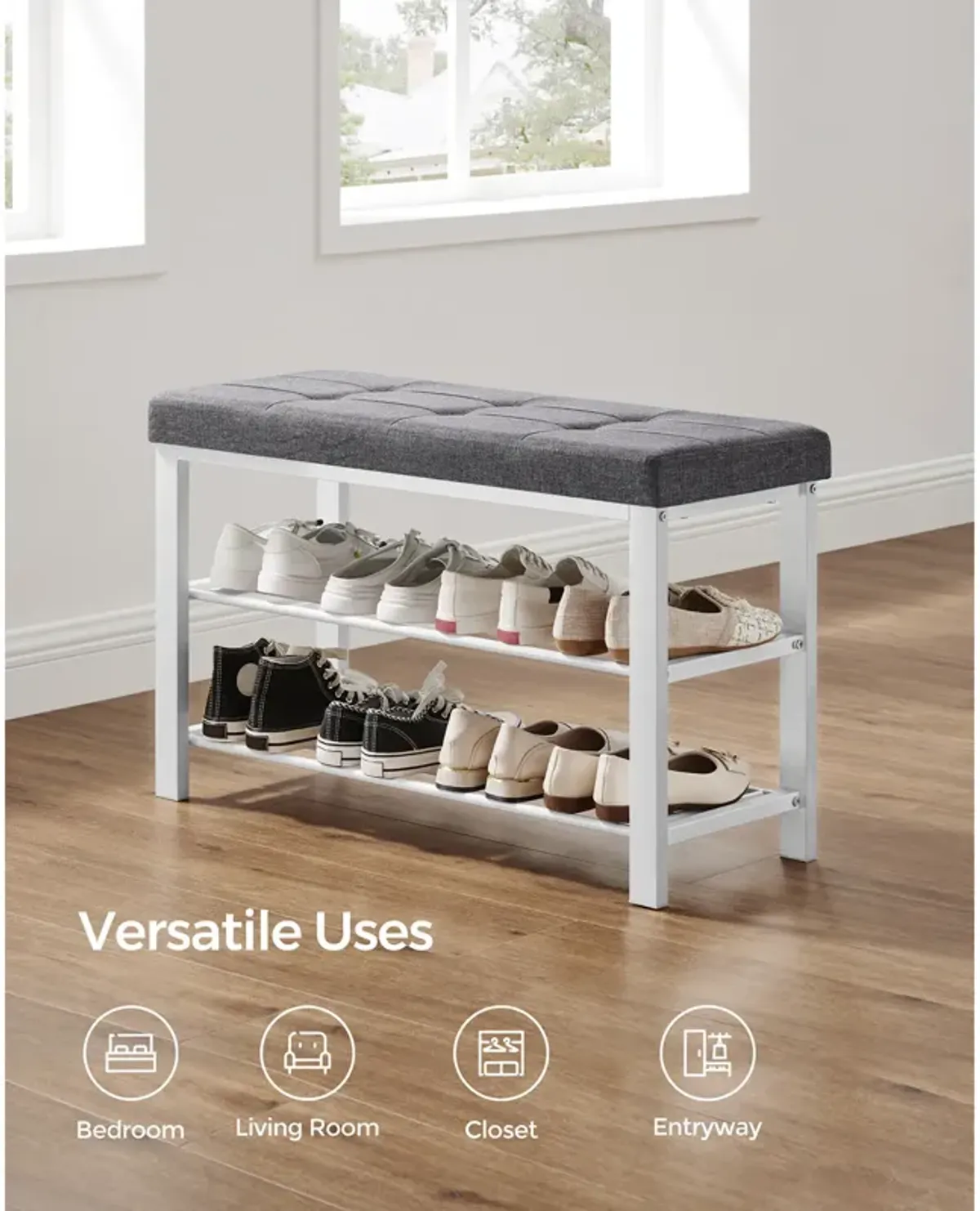 3-Tier Shoe Bench with Foam Padded Seat - Entryway Storage Organizer