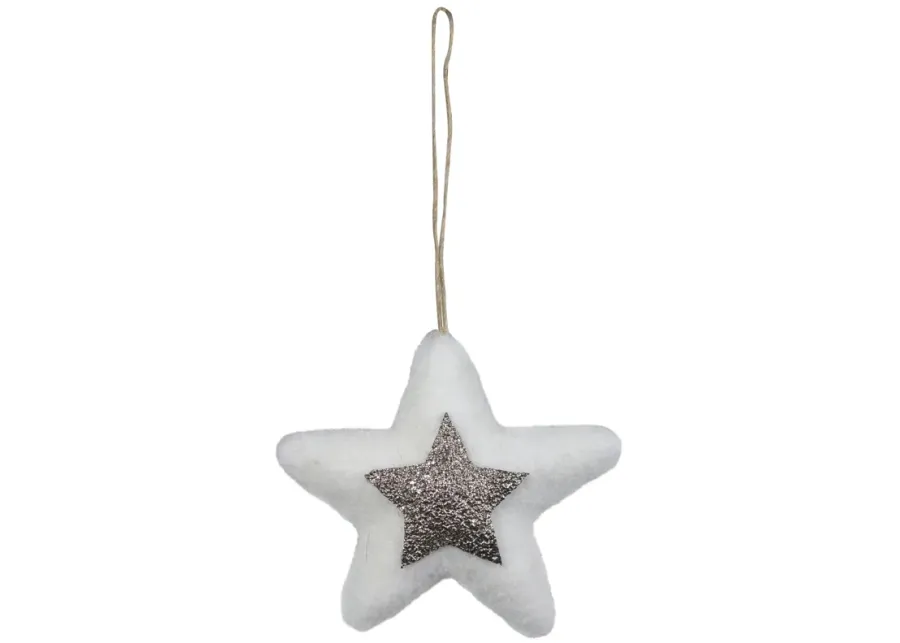 3.75" White and Silver Star Hanging Christmas Ornament