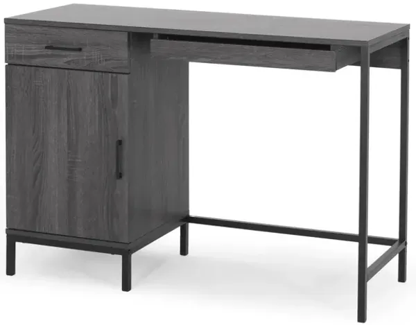 Contemporary Faux Wood Writing Desk with Storage and Iron Legs