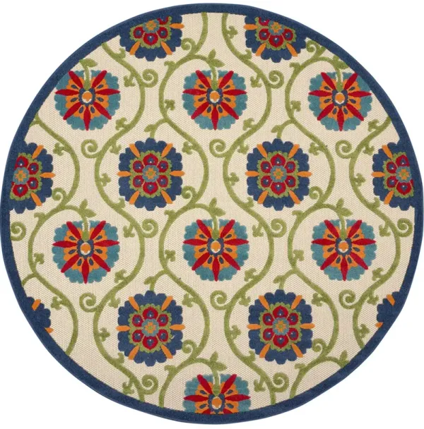 Aloha ALH19 Blue/Multicolor 7'10" x Round Rug
