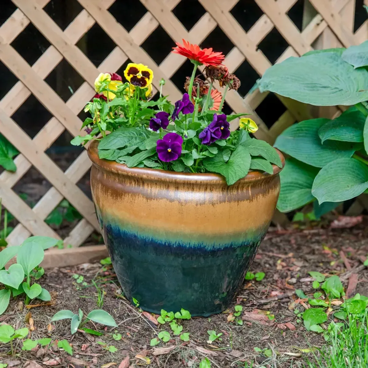 Sunnydaze 15 in Chalet High-Fired Glaze Ceramic Planter