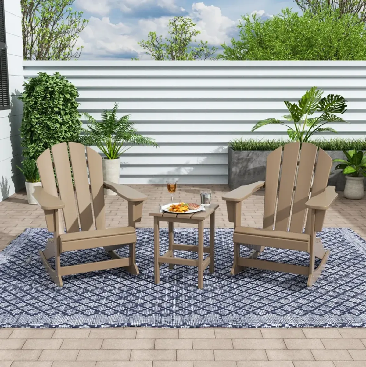 WestinTrends 3-Piece Outdoor Patio Rocking Adirondack Chairs with Side Table Set