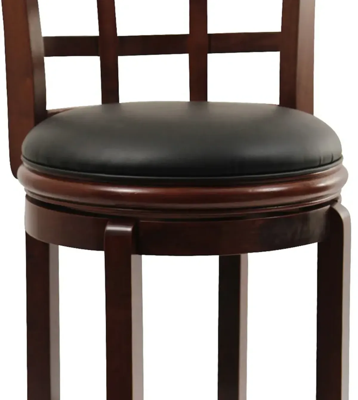 Sabi 29 inch Swivel Counter Stool, Solid Wood, Faux Leather, Brown, Black-Benzara