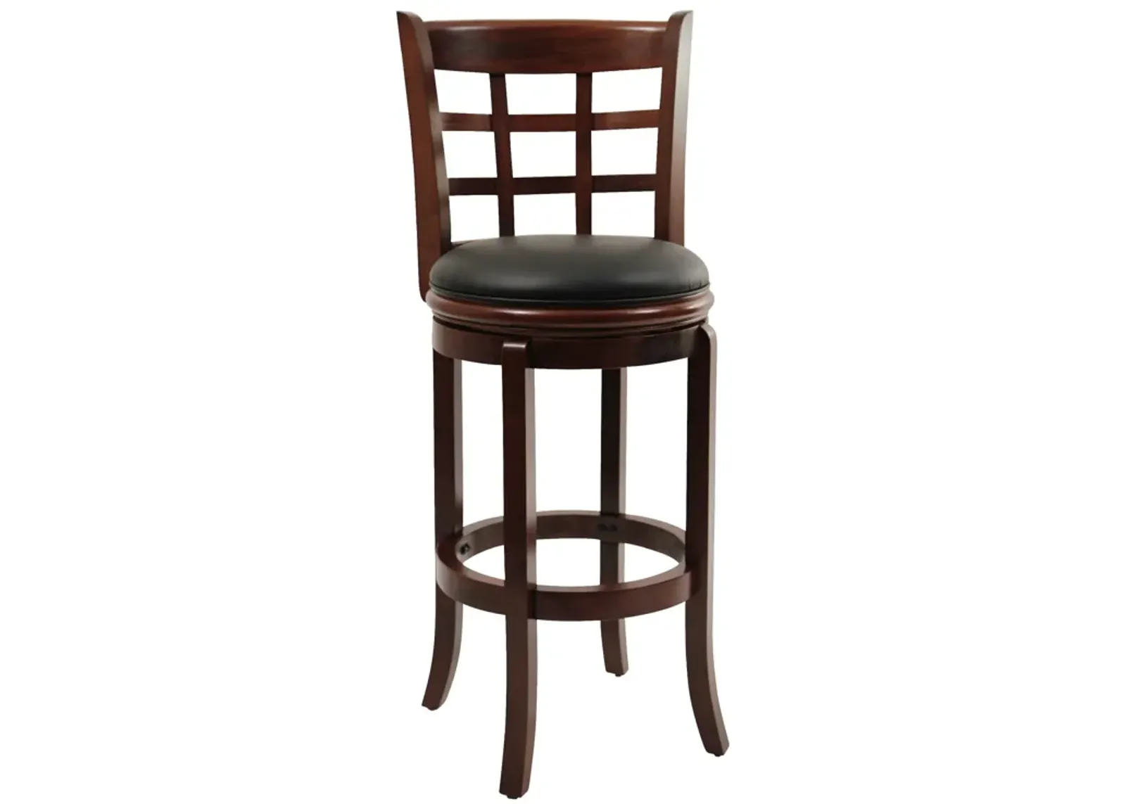 Sabi 29 inch Swivel Counter Stool, Solid Wood, Faux Leather, Brown, Black-Benzara