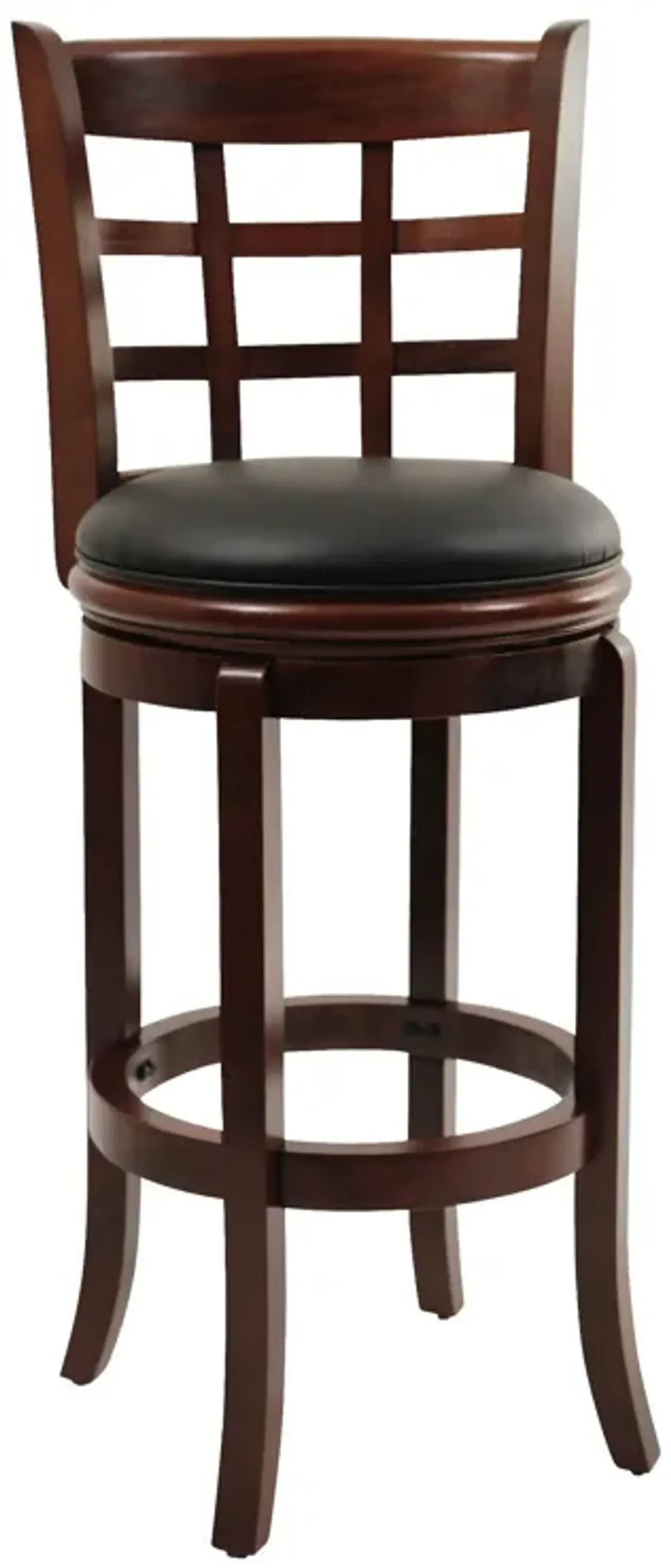 Sabi 29 inch Swivel Counter Stool, Solid Wood, Faux Leather, Brown, Black-Benzara