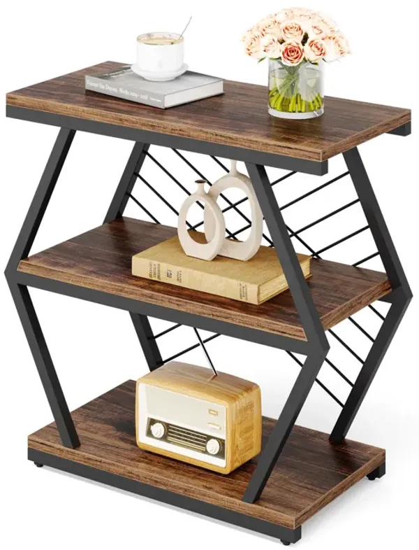 Tribesigns 3-Tier End Table, Industrial Sofa Side Tables with 3 Storage Shelves & Geometric Metal Frame, Small Narrow End Tables for Living Room, Bedroom