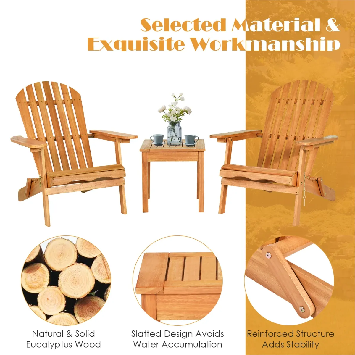 3 Pieces Adirondack Conversation Sets with Widened Armrest