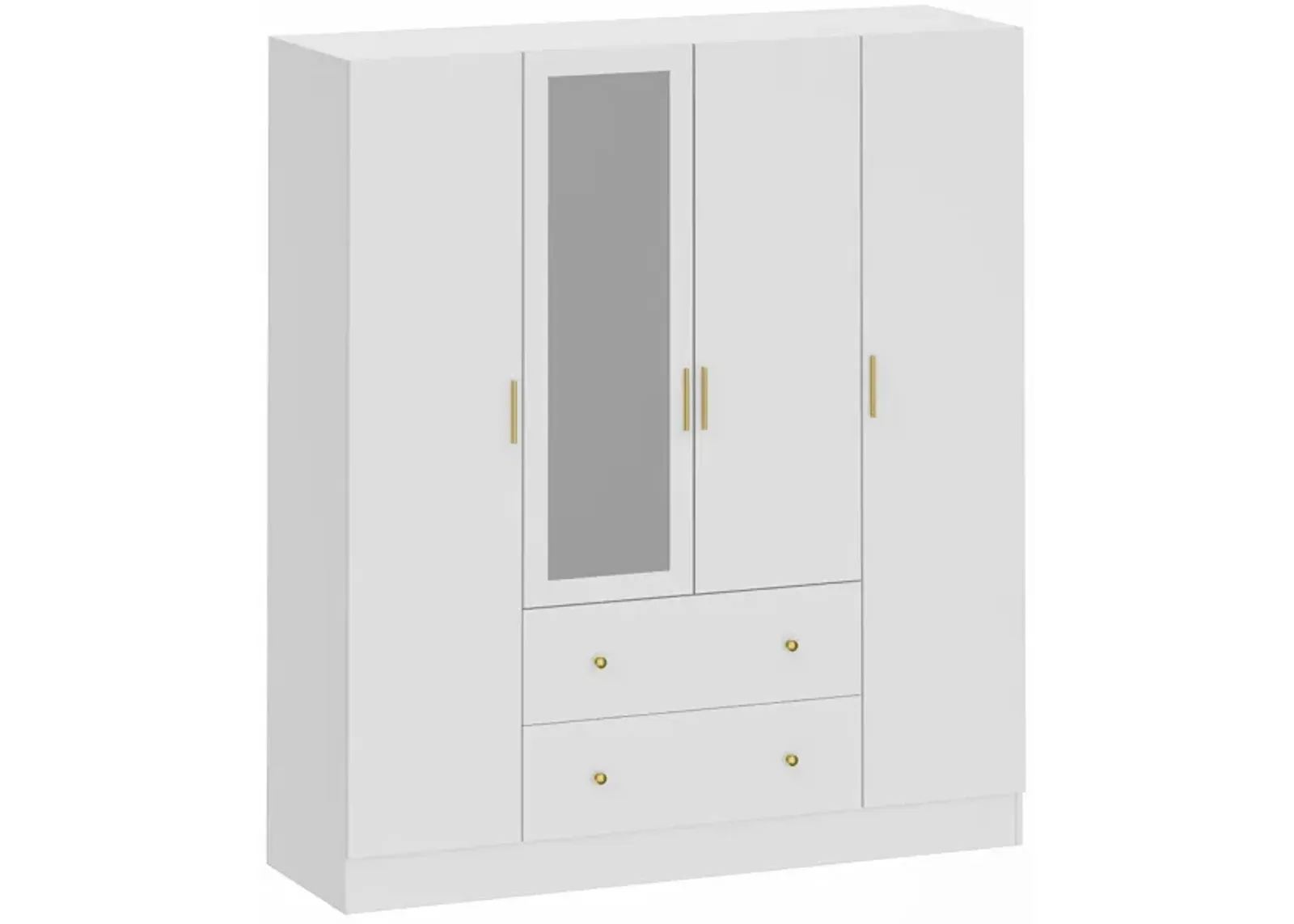 White 4-Door Armoires with Mirror, 2 Hanging Rods, 2-Drawers and Storage Shelves (19.7 in. D x 63 in. W x 70.9 in. H)