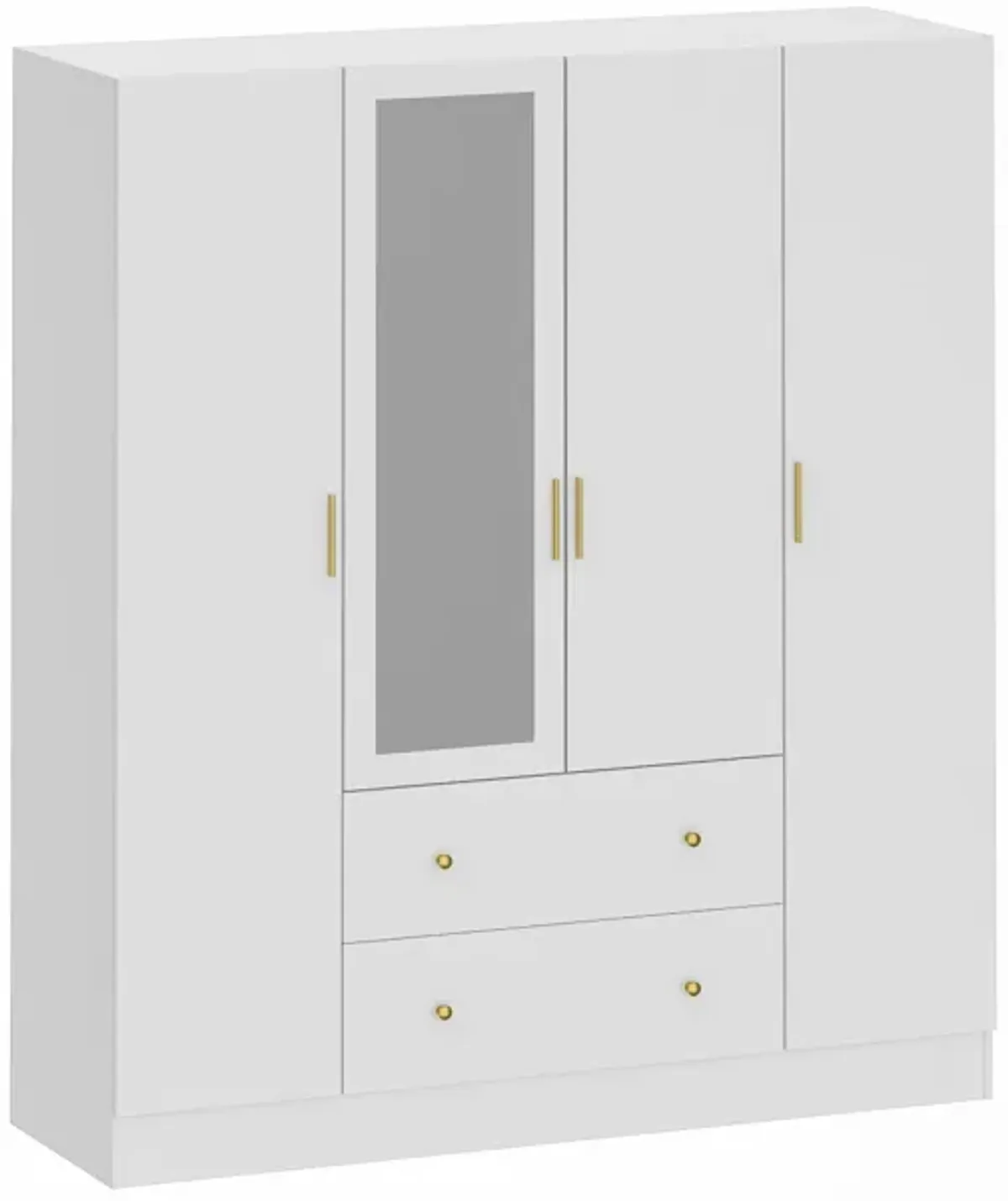 White 4-Door Armoires with Mirror, 2 Hanging Rods, 2-Drawers and Storage Shelves (19.7 in. D x 63 in. W x 70.9 in. H)