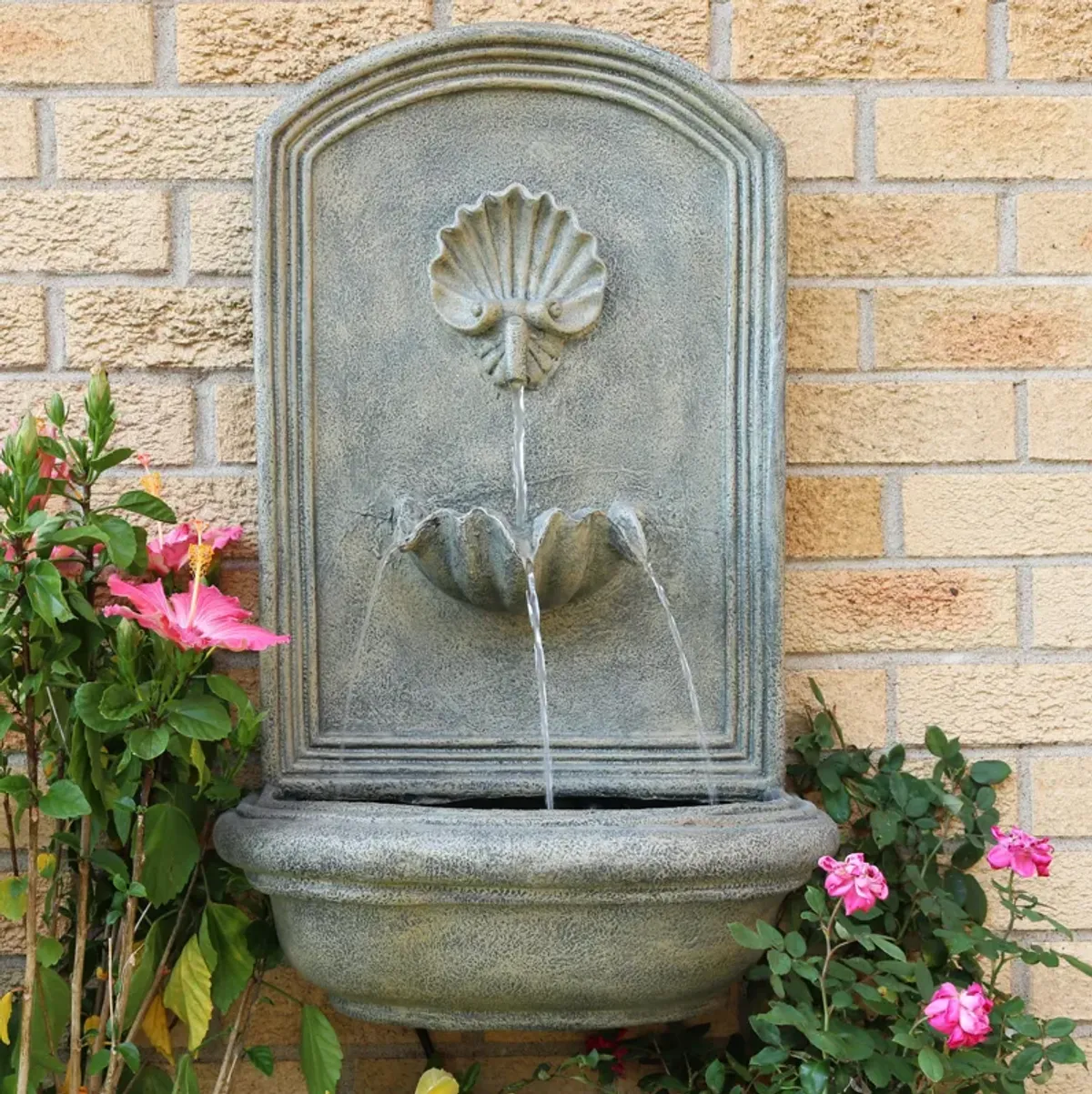 Sunnydaze Seaside Polystone Outdoor Solar Wall Fountain