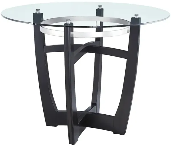 Dining Table With Clear Tempered Glass Top, With Solid Wood Base, Modern Round Glass Kitchen
