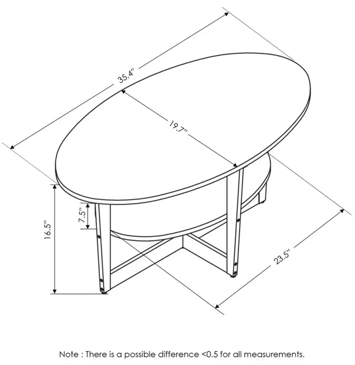 Furinno JAYA Oval Coffee Table, Columbia Walnut/Black