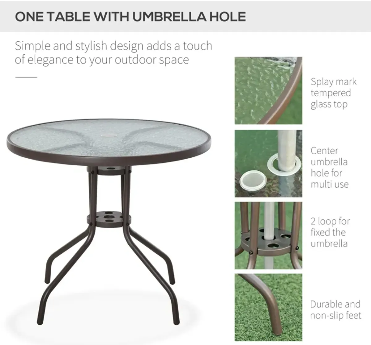 Beige Outdoor Dining: 6-Piece Set with Umbrella, Chairs & Glass Table