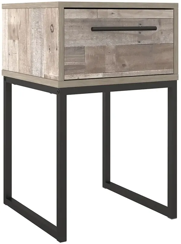 Grace 20 Inch Modern Nightstand, Metal Base, 1 Drawer, Whitewashed Wood-Benzara