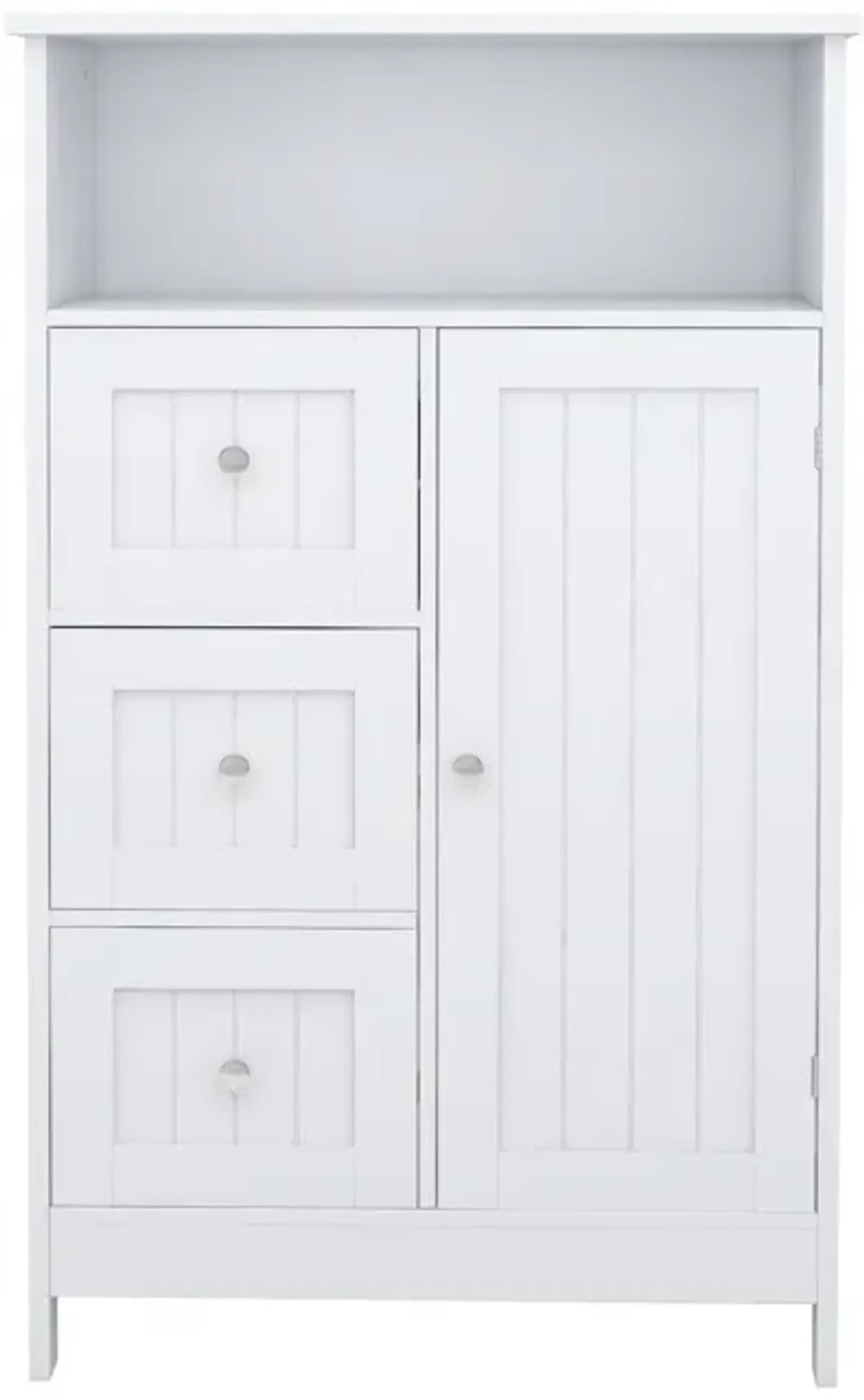 39 Inch Storage Cabinet with 3 Drawers, 1 Open Shelf, Crisp White Finish-Benzara
