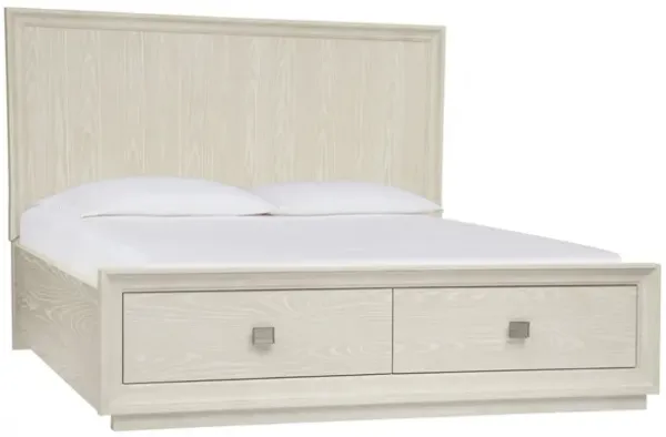 Maxi Queen Size Platform Bed, 2 Storage Drawers, High Headboard, Beige Wood - Benzara