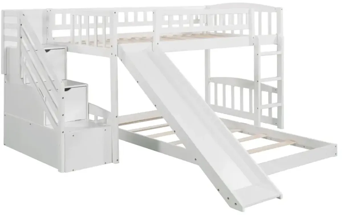 Stairway Twin Over Twin Bunk Bed With Two Drawers And Slide