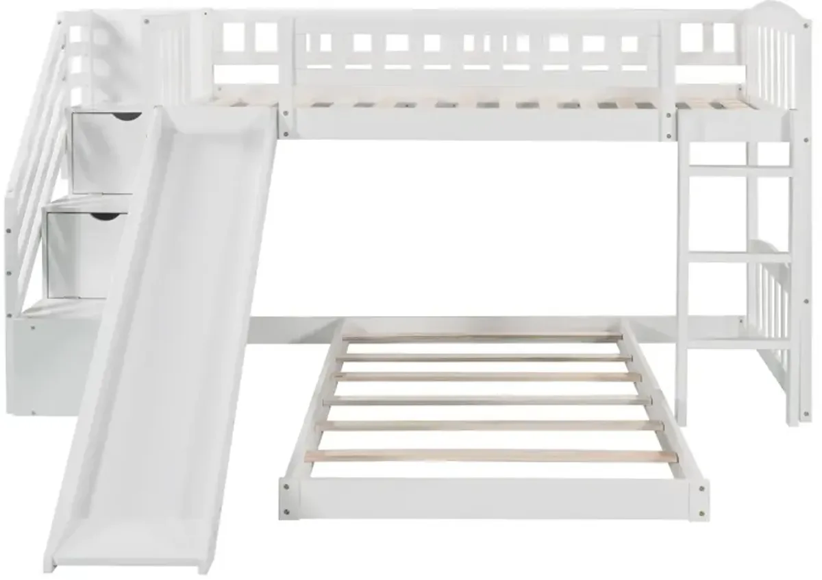 Stairway Twin Over Twin Bunk Bed With Two Drawers And Slide