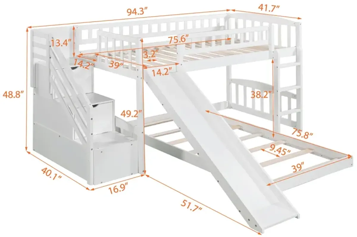 Stairway Twin Over Twin Bunk Bed With Two Drawers And Slide