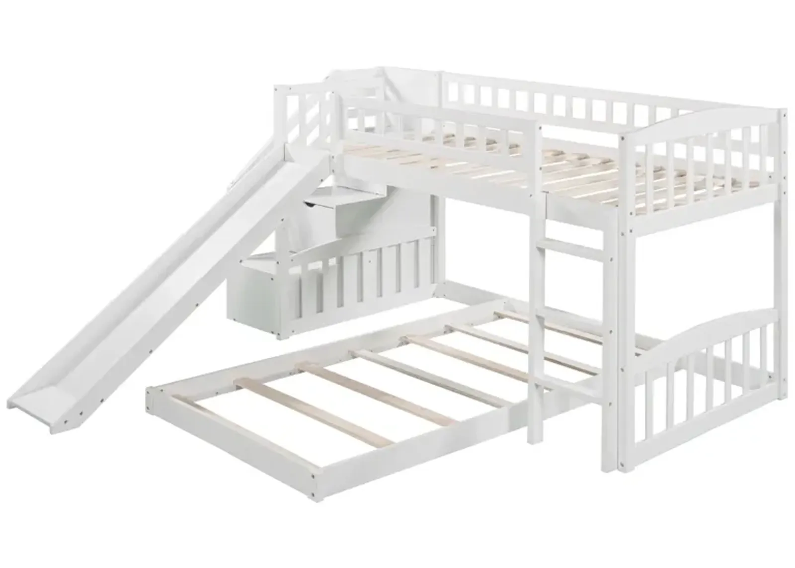 Stairway Twin Over Twin Bunk Bed With Two Drawers And Slide