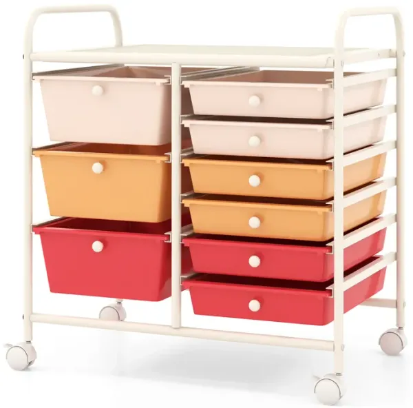 9-Drawer Rolling Organizer Cart – Multi-Color Storage with Metal Frame