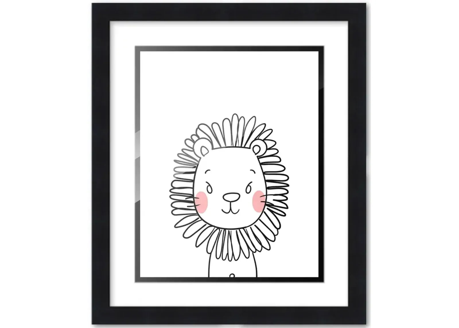 8x10 Framed Nursery Wall Art Black & White Lion Poster with White Mat in a 10x12 Black Wood Frame