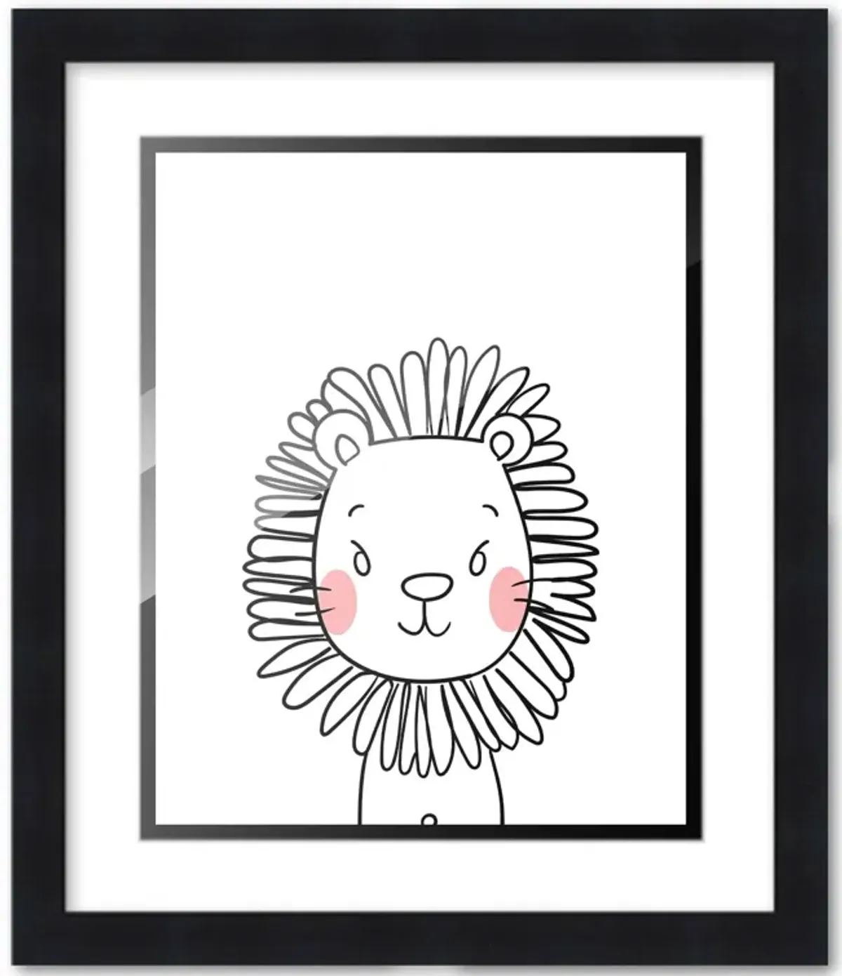 8x10 Framed Nursery Wall Art Black & White Lion Poster with White Mat in a 10x12 Black Wood Frame