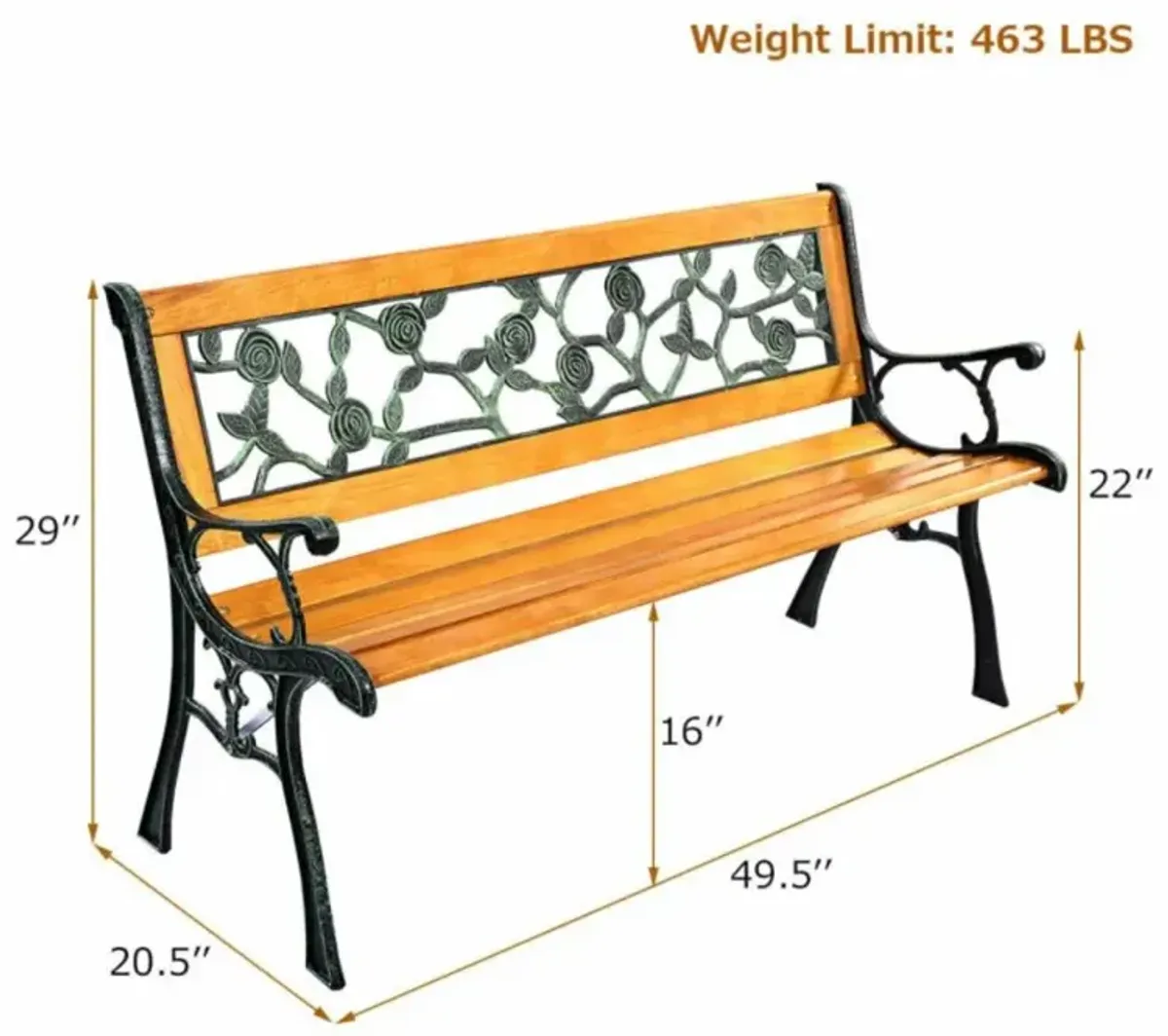 Hivvago 49 1/2 Inch Patio Park Garden Porch Chair Bench