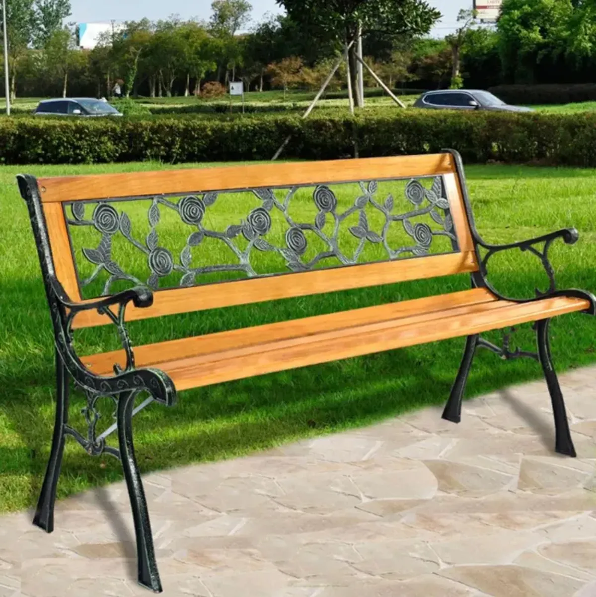 Hivvago 49 1/2 Inch Patio Park Garden Porch Chair Bench