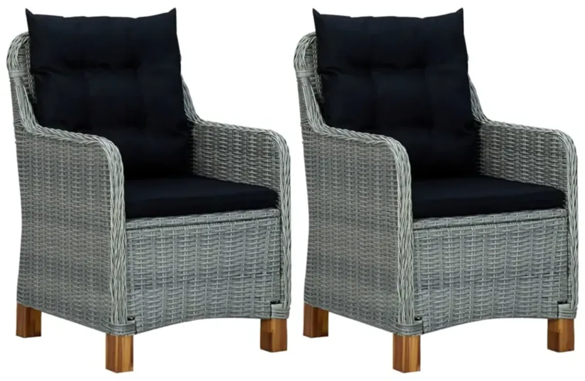 vidaXL Garden Chairs with Cushions 2 pcs Poly Rattan Light Gray