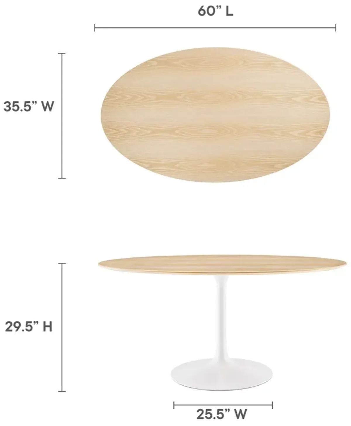 Modway - Lippa 60" Oval Natural Wood Grain Dining Table White Natural