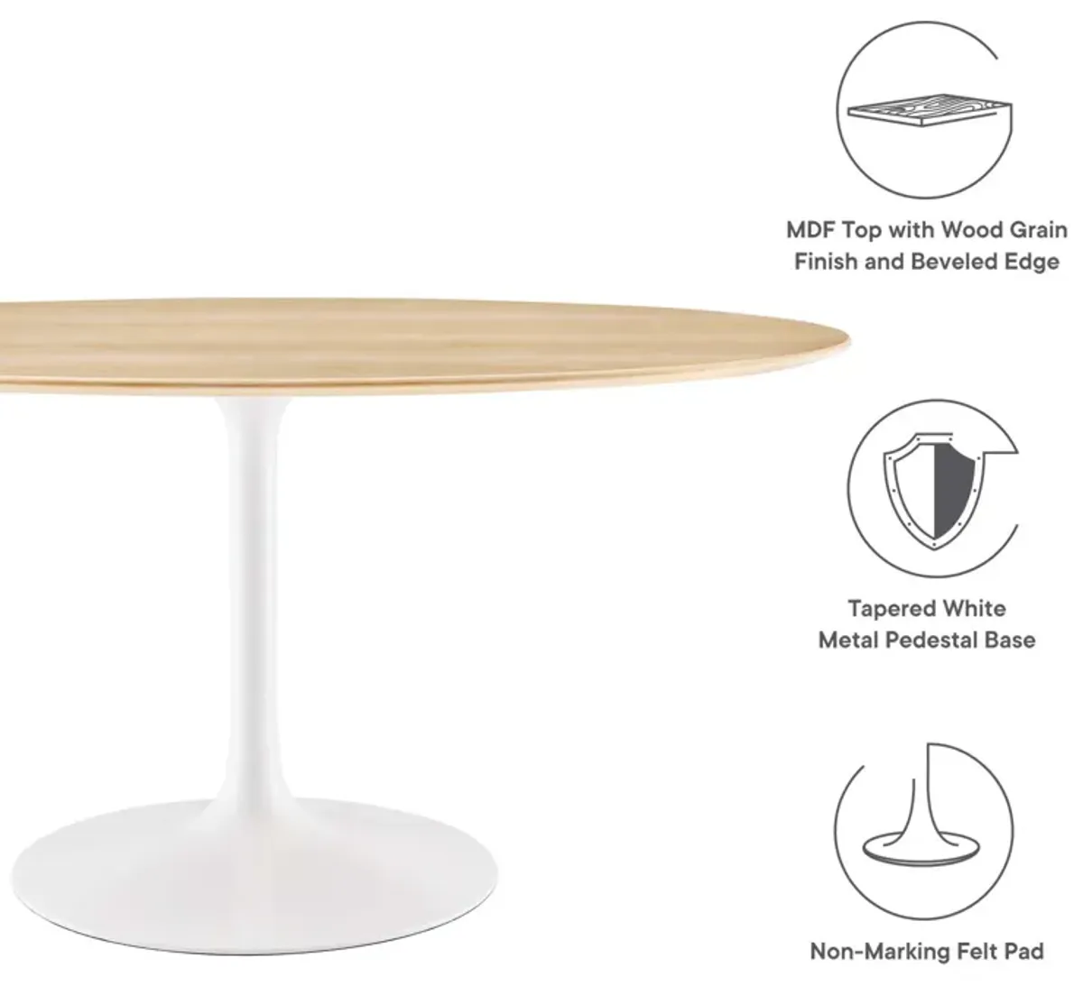 Modway - Lippa 60" Oval Natural Wood Grain Dining Table White Natural