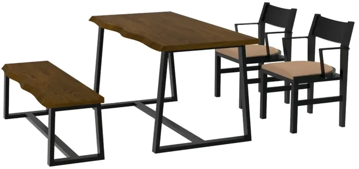 Irregular Dining Table Set for 4 with Bench and 2 Chairs – Space-Saving Kitchen Furniture