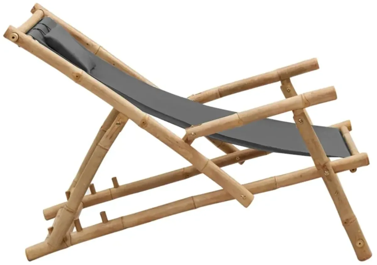 vidaXL Deck Chair Bamboo and Canvas Dark Gray