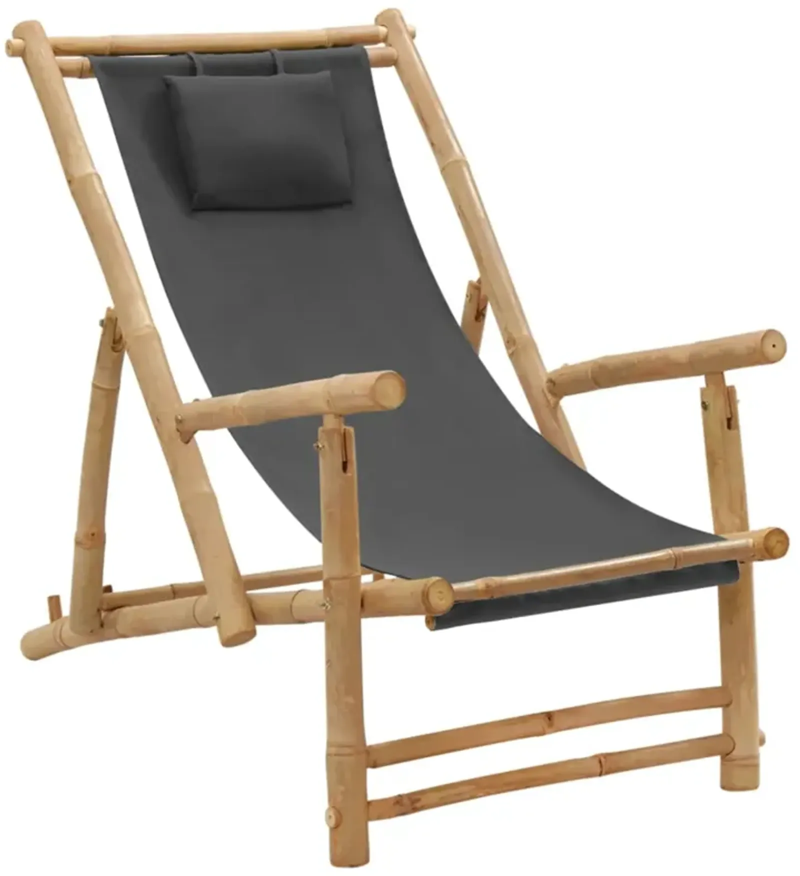 vidaXL Deck Chair Bamboo and Canvas Dark Gray