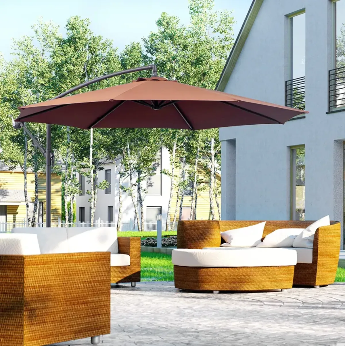 Flexible Shade Solution: 10ft Brown Cantilever Umbrella with UV Protection