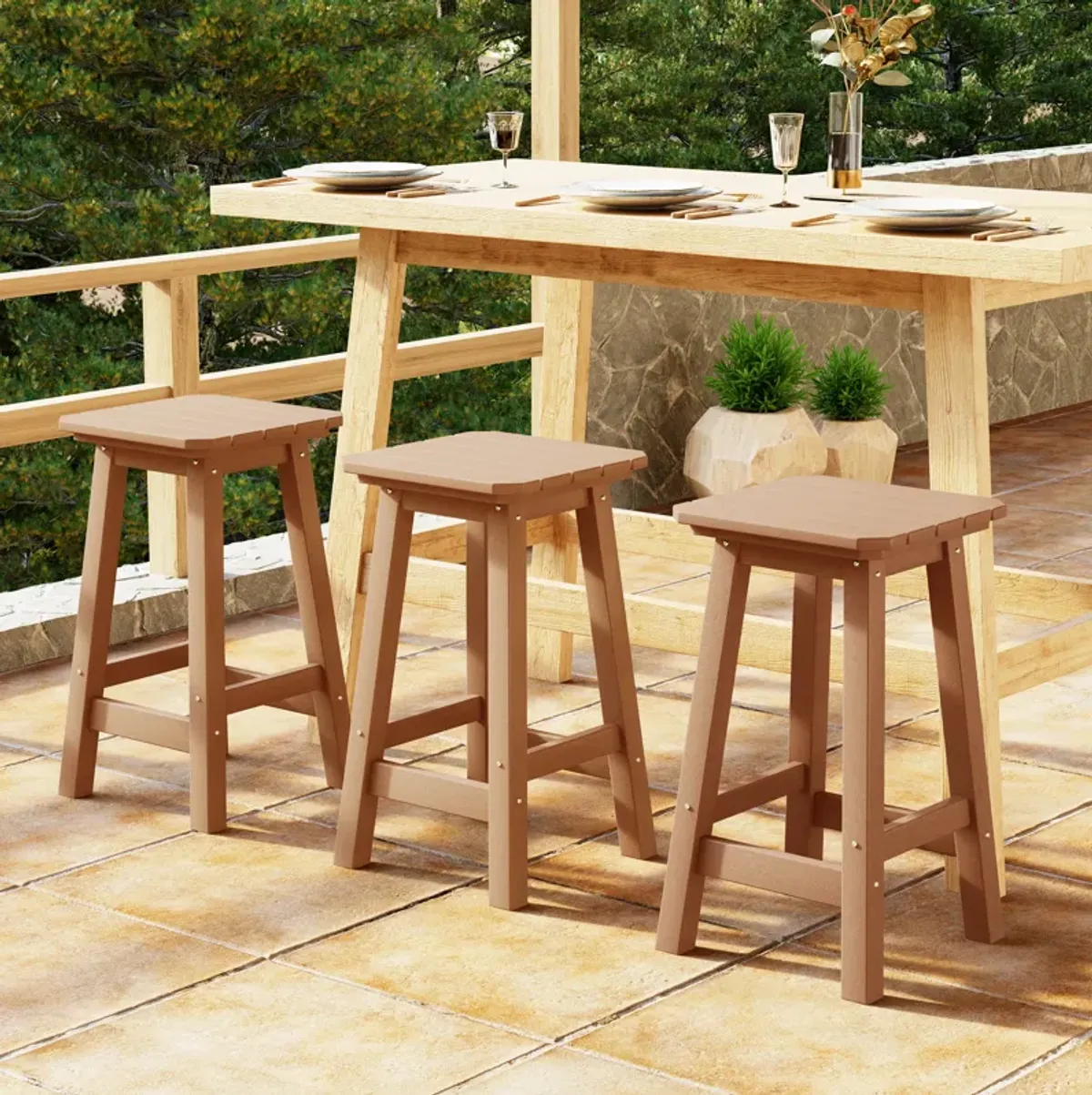 WestinTrends 24" HDPE Outdoor Patio Counter High Backless Square Bar Stools Set of Three