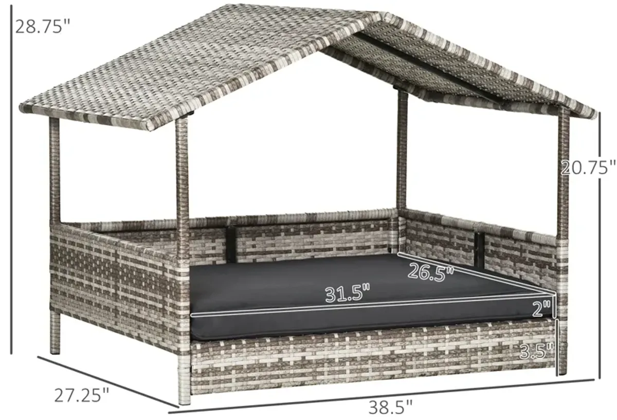 Charcoal Pet Retreat: Elevated Wicker Dog House with Removable Cushion