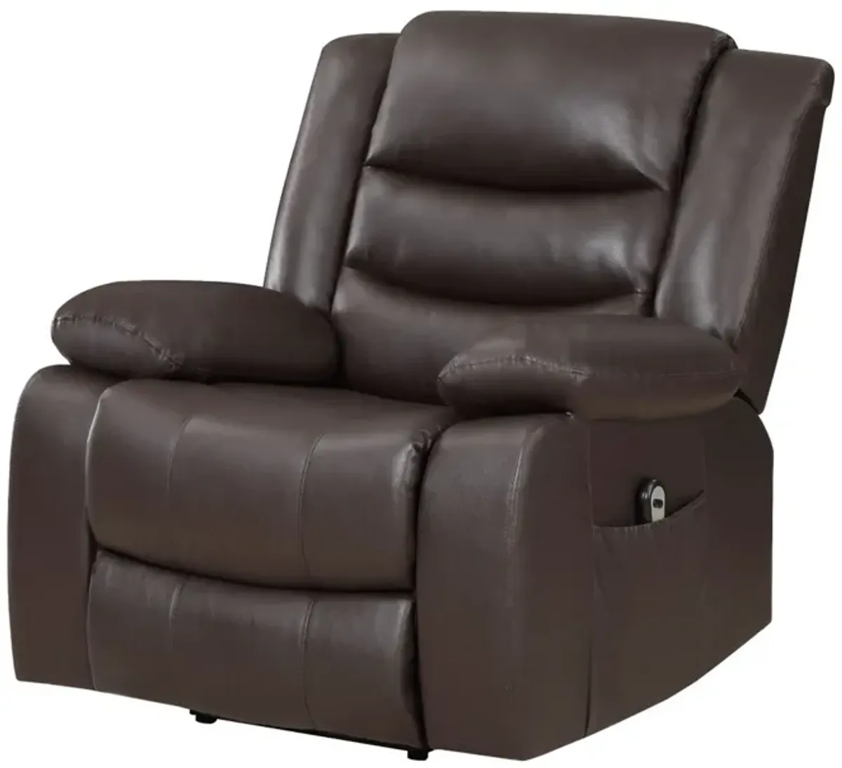 Carry 39 Inch Power Lift Recliner Chair, Solid Wood Dark Brown Faux Leather - Benzara