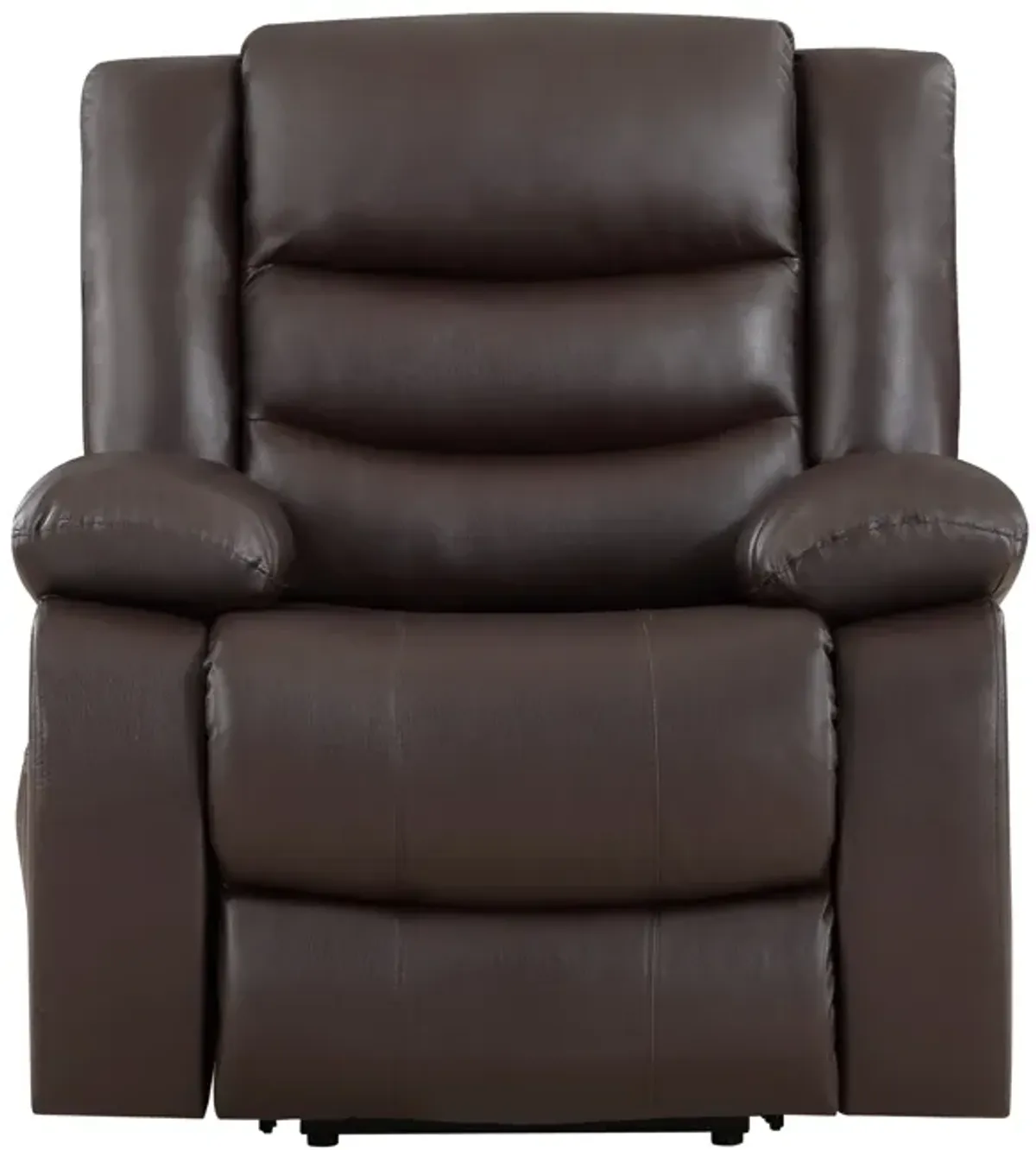 Carry 39 Inch Power Lift Recliner Chair, Solid Wood Dark Brown Faux Leather - Benzara