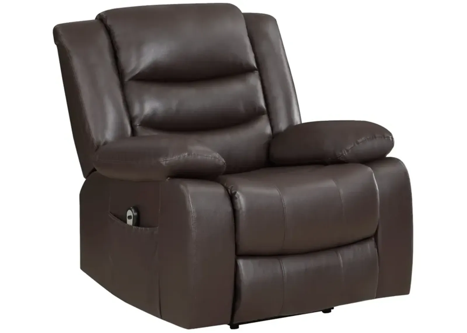 Carry 39 Inch Power Lift Recliner Chair, Solid Wood Dark Brown Faux Leather - Benzara