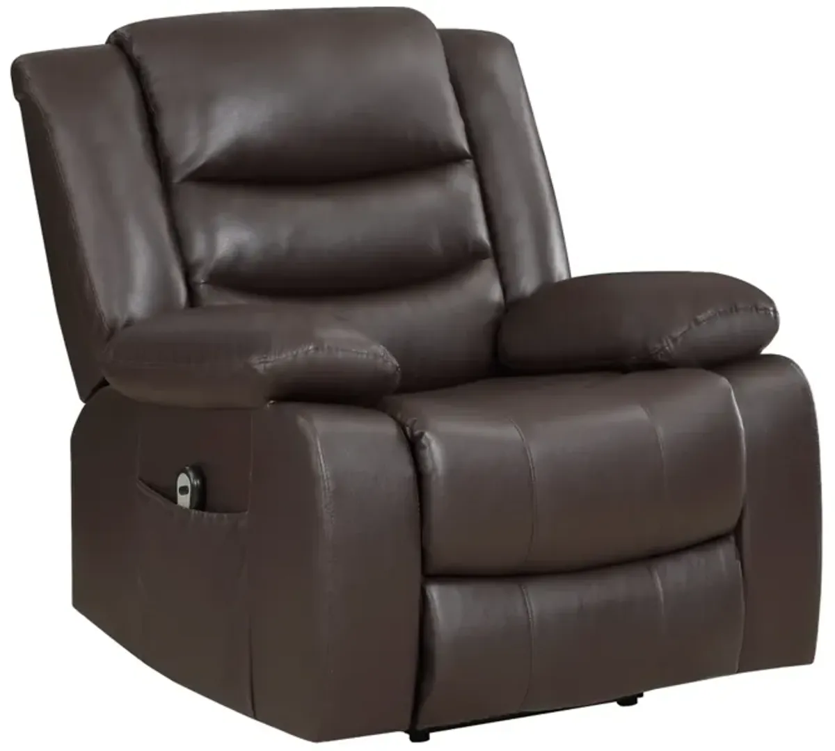 Carry 39 Inch Power Lift Recliner Chair, Solid Wood Dark Brown Faux Leather - Benzara