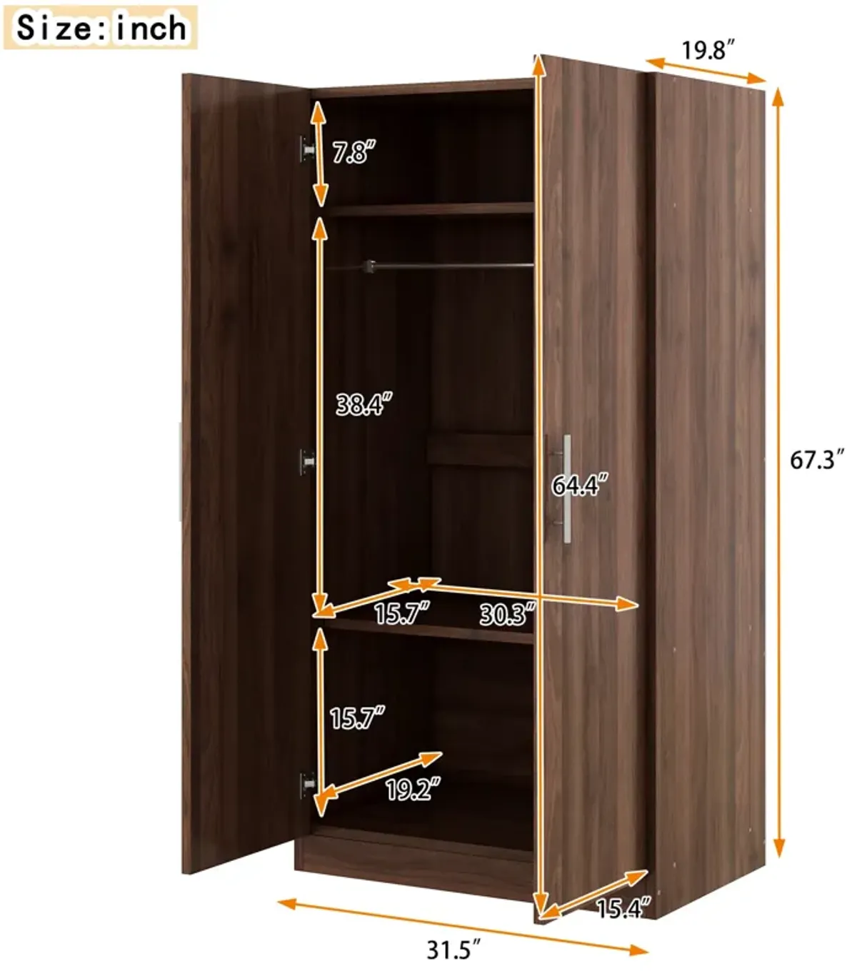 Merax 2-Door Wooden Wardrobe Armoire with 3 Storage Shelves