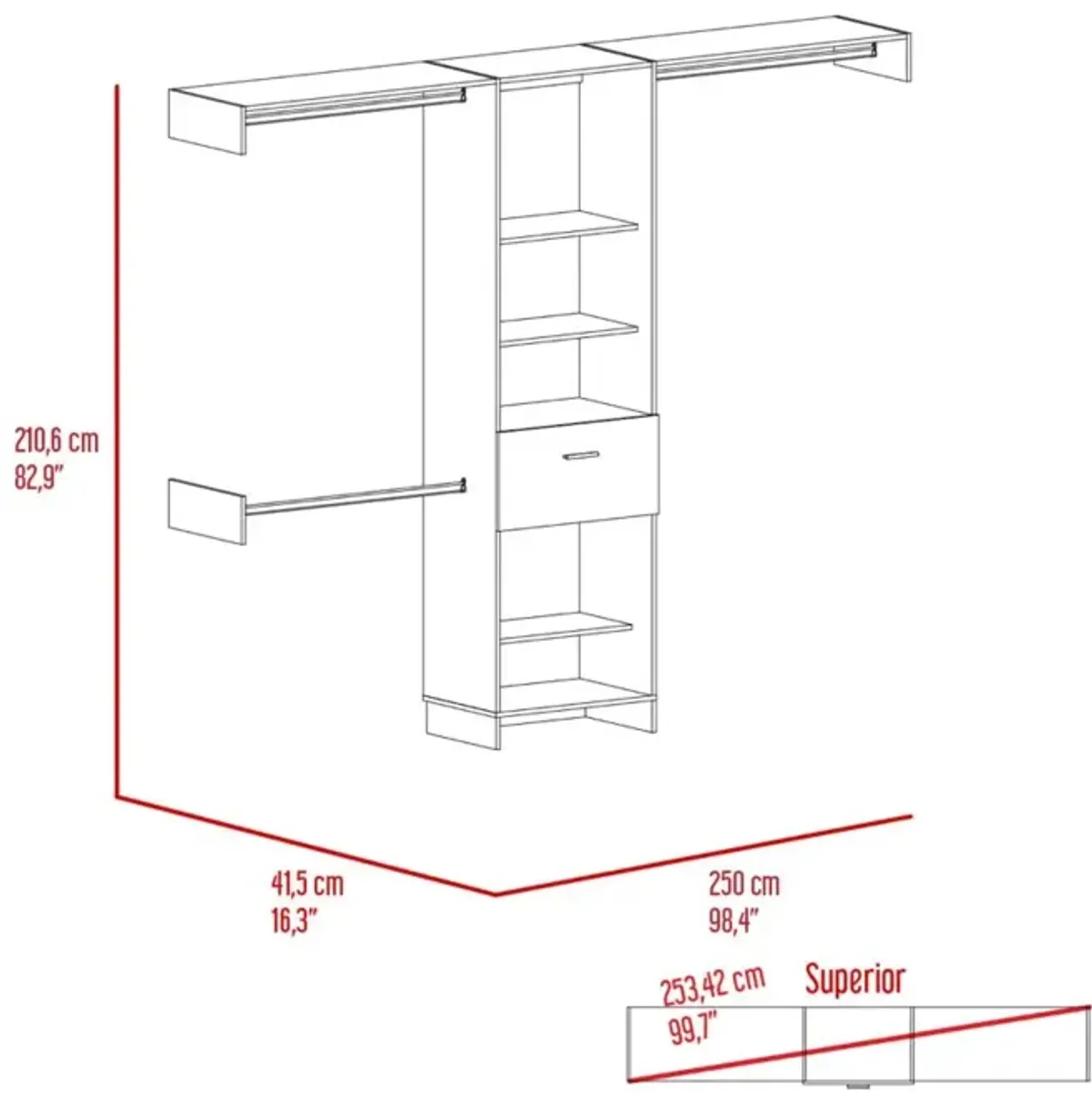 250 Closet System British, Bedroom, Dark Walnut