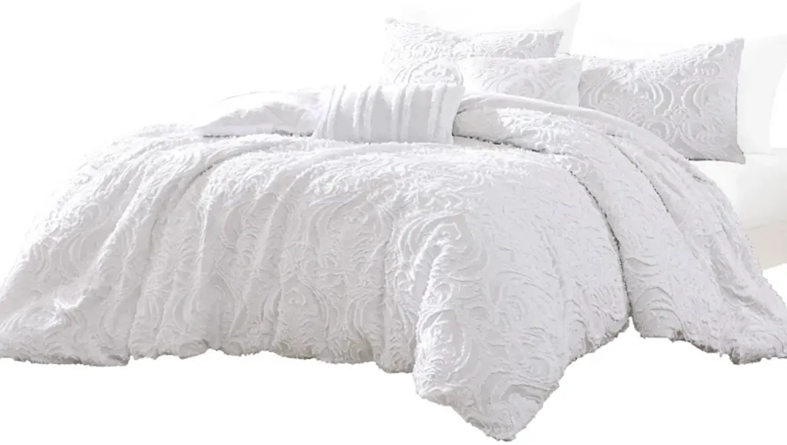 Kile Modern 6 Piece Queen Size Duvet Comforter Set, White Medallion Pattern - Benzara