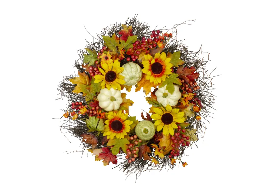 Sunflowers and Gourds Artificial Thanksgiving Wreath - 26-Inch  Unlit