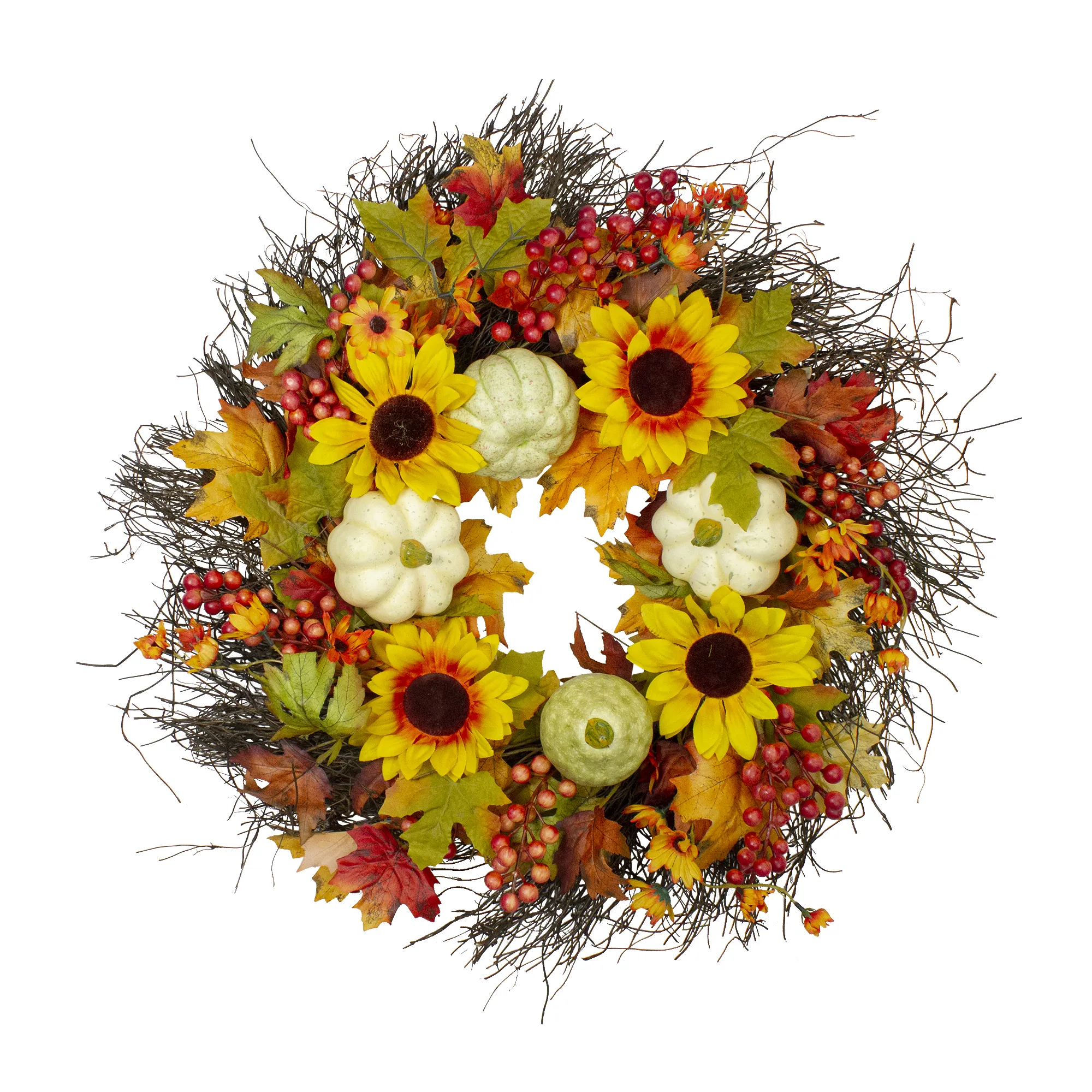 Sunflowers and Gourds Artificial Thanksgiving Wreath - 26-Inch  Unlit